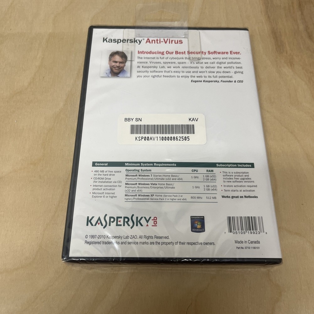 KASPERSLab Anti-Virus Protection PC Computer Security Software - NEW SEALED