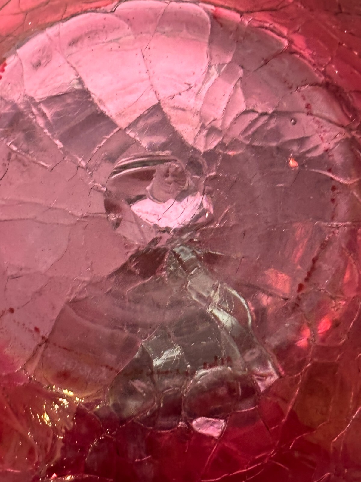 VTG Rainbow Ruffled Glass Crackle Decanter & Stopper Red Clear Rigaree Free Ship