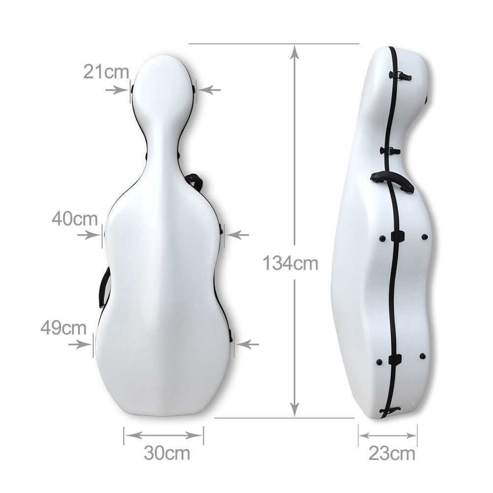 White Embedded handle cello case 4/4 Aviation composite materials with wheels