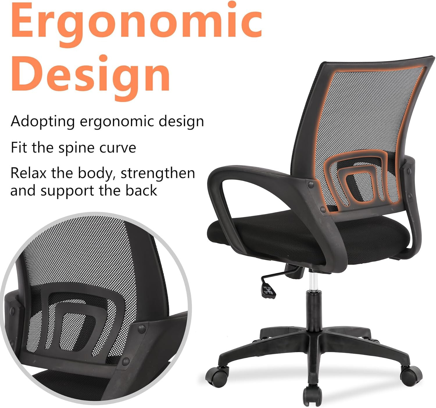 Home Office Chair Desk Computer Chair Adjustable Ergonomic with Lumbar Support