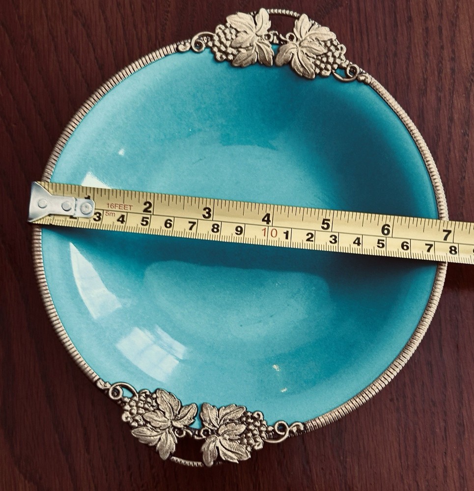 Jensen Ceramic Denmark Dish Plate Turquoise Blue & Brass