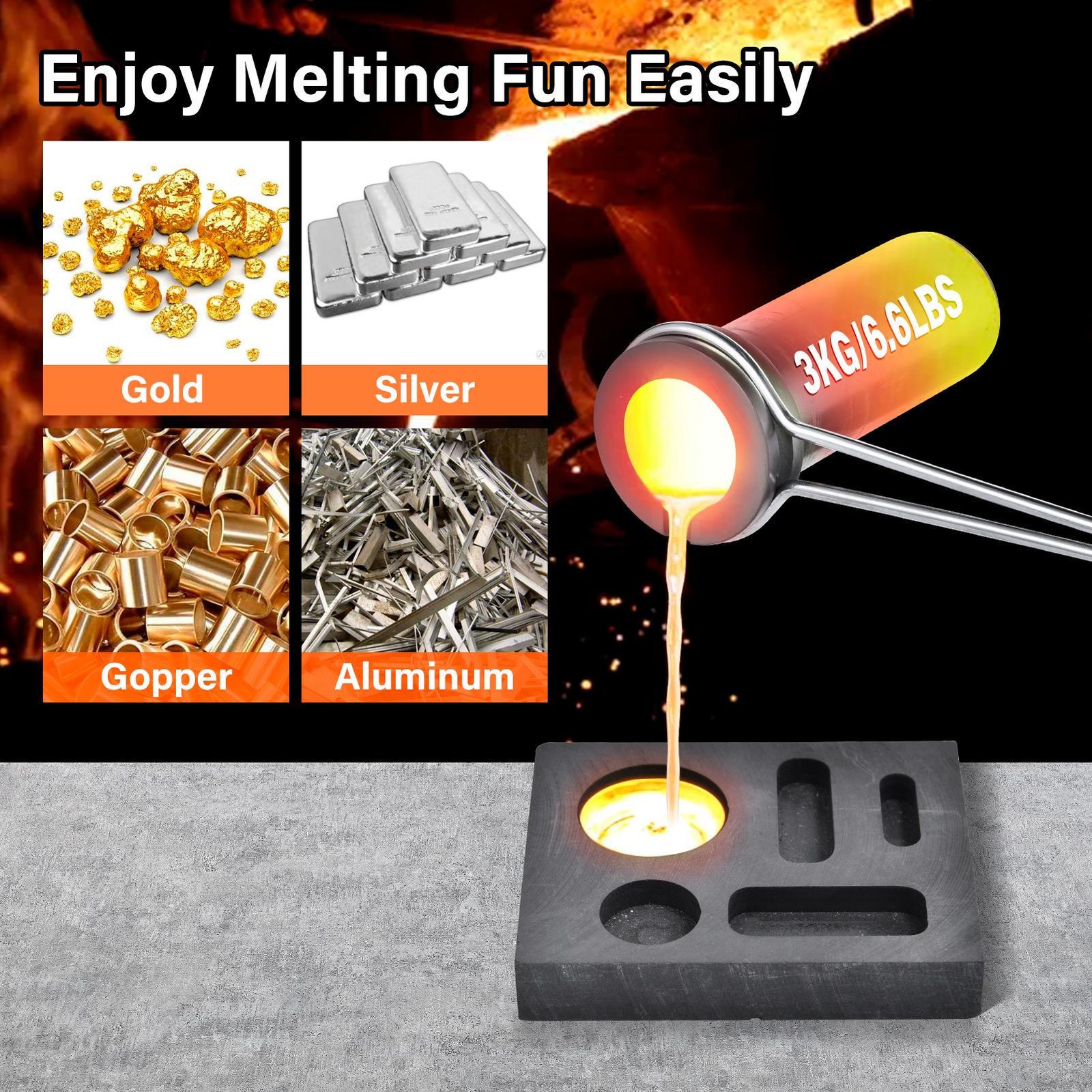 1500W Electric Gold Melting Furnace Digital Smelting Furnace W/3KG Crucibles