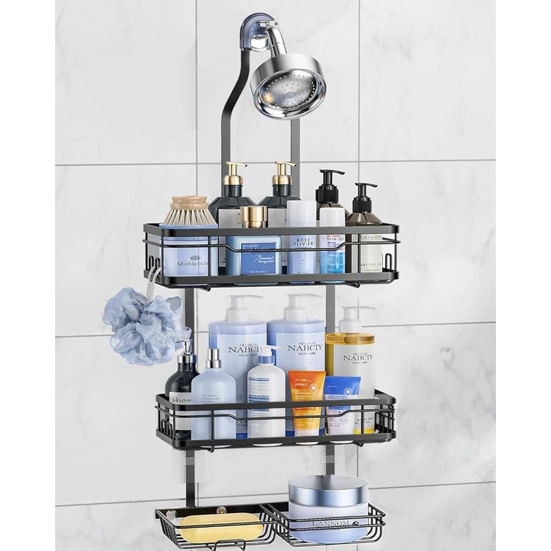 Rustproof Shower Caddy Adjustable Hanging Organizer Fast Draining W/ Hooks New