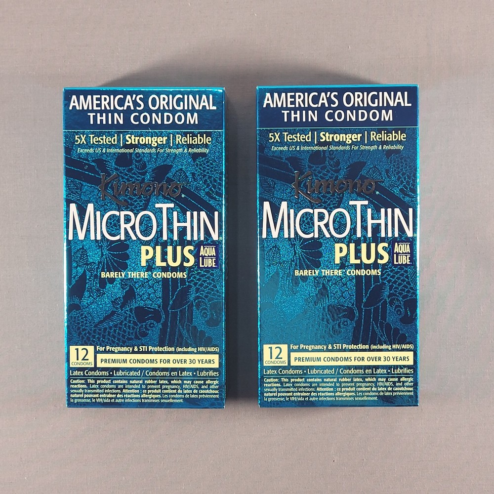 Kimono MicroThin Plus Barely There Condoms Aqua Lube 12 Count - 2 Boxes