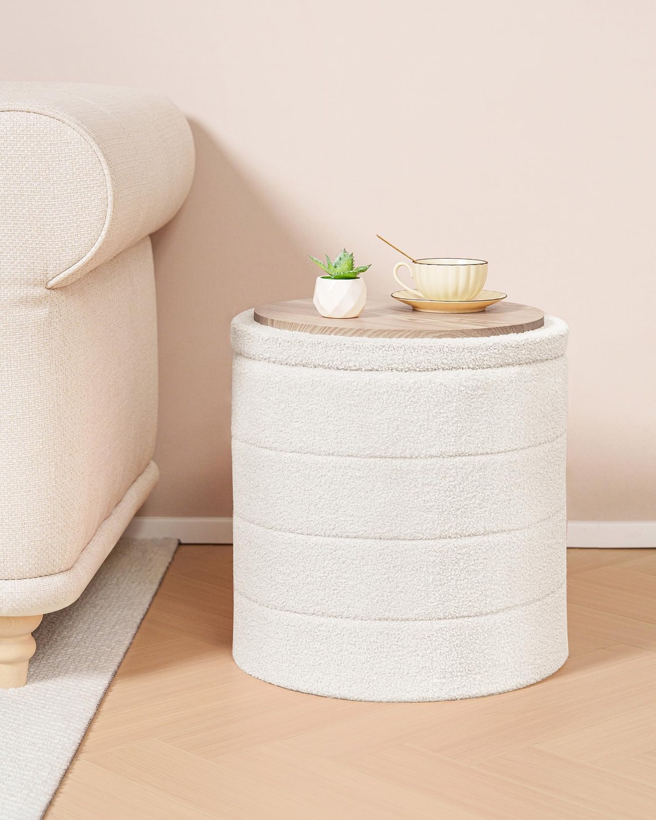 Ottoman with Stroage, Round Sherpa Storage Ottoman Stool, Boucle Foot Rest 16...