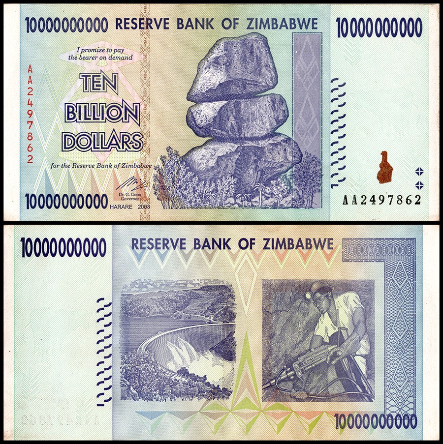 Zimbabwe 10 Billion Dollars, 2008, P-85, Used