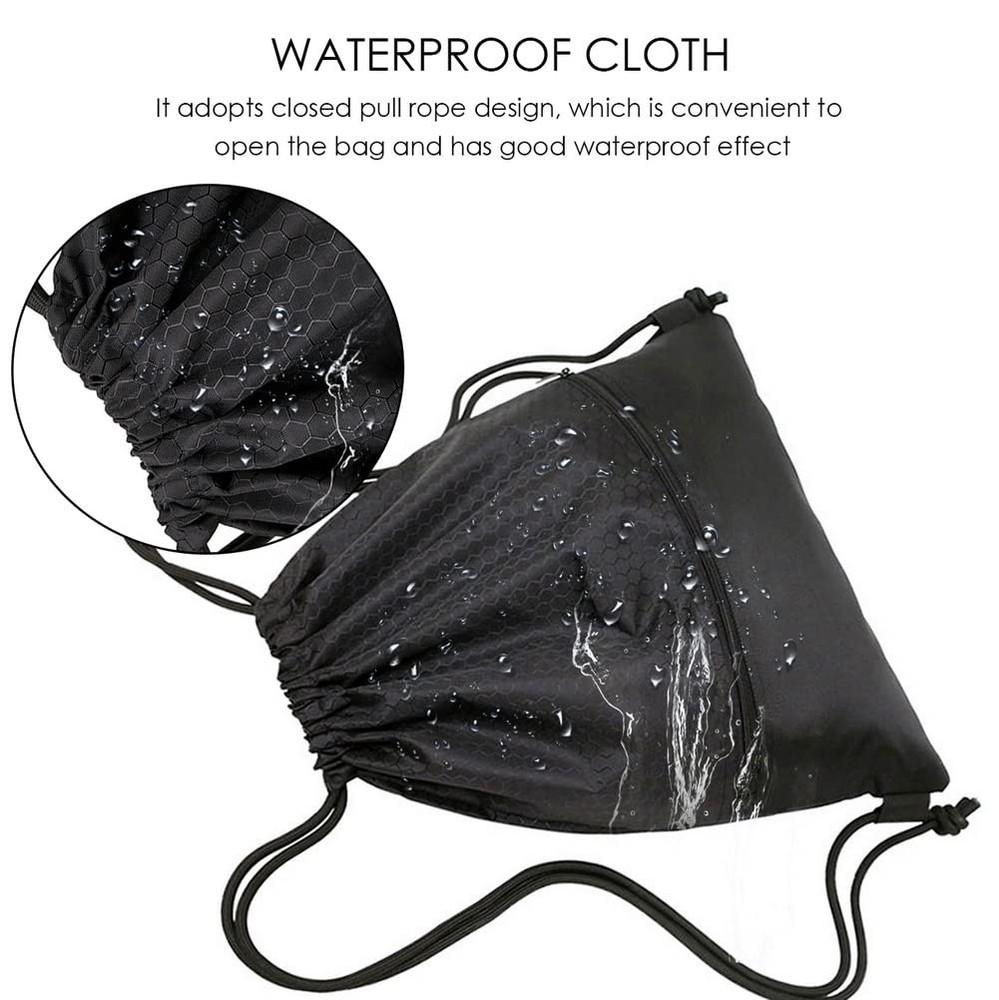 Drawstring Backpack Bag, Waterproof Draw String One Size, Black, Upgraded