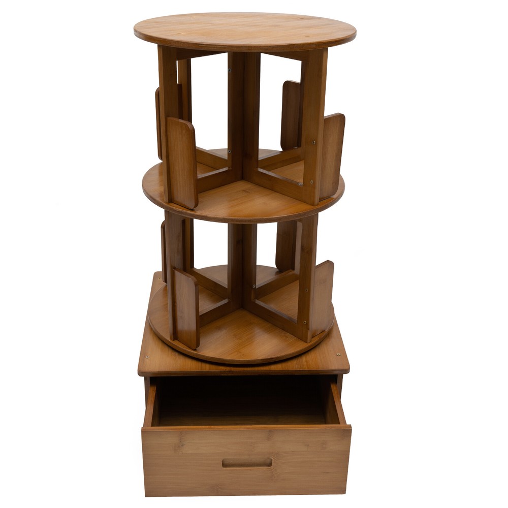 Rotating Bookshelf Swivel Storage Table Bookcase Side Table with Rolling Wheels