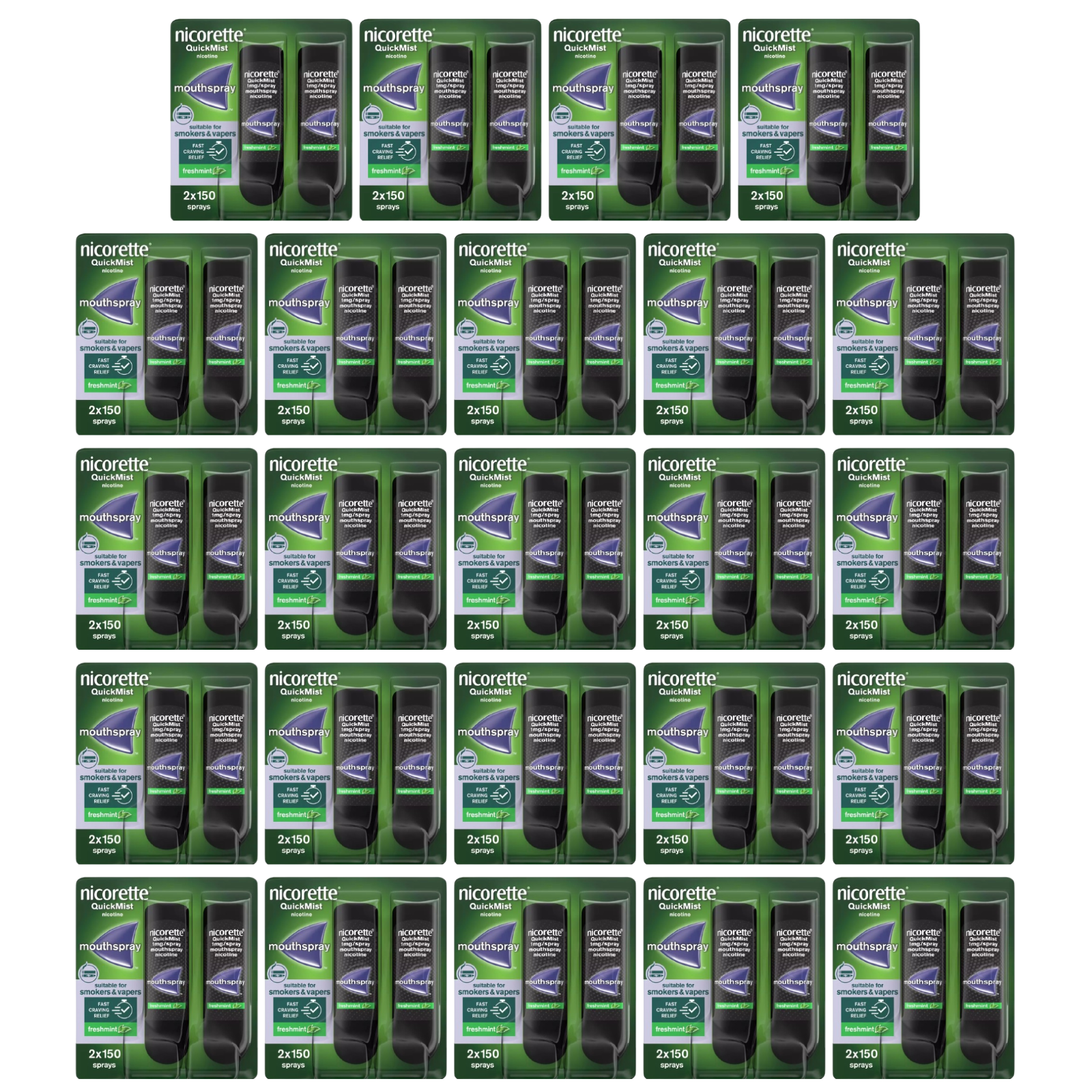 24X Nicorette Quickmist Duo, 2 x 150 sprays FREE SHIPPING