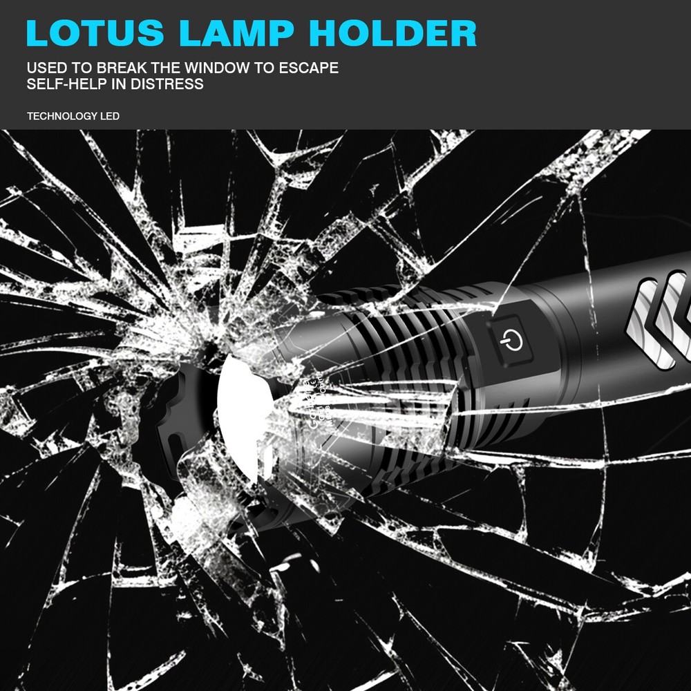 Super Bright 9000000Lumen XHP160 LED Flashlight Rechargeable High Powerful Light