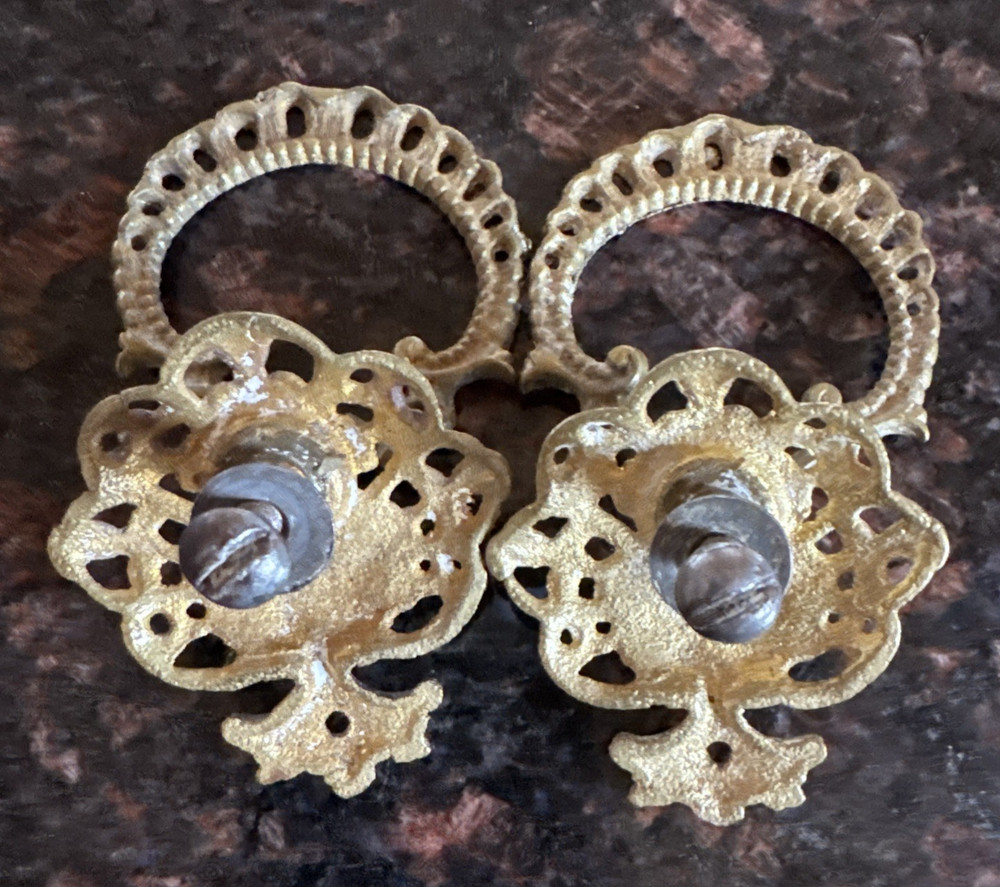 2 Antique Cast Bronze Drawer Drop Bail Handle Pulls