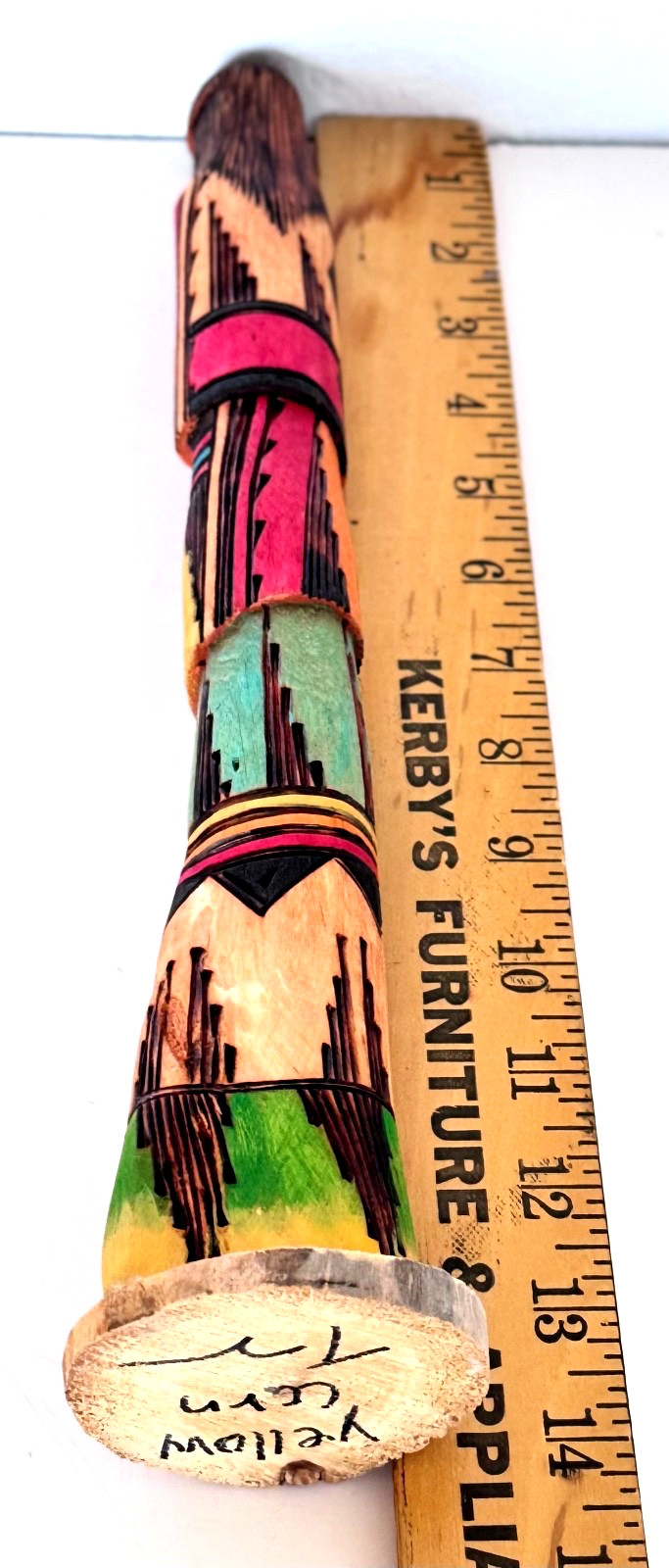 Hopi Kachina Native American Yellow Corn Maiden Signed Carved Cottonwood 14" + T