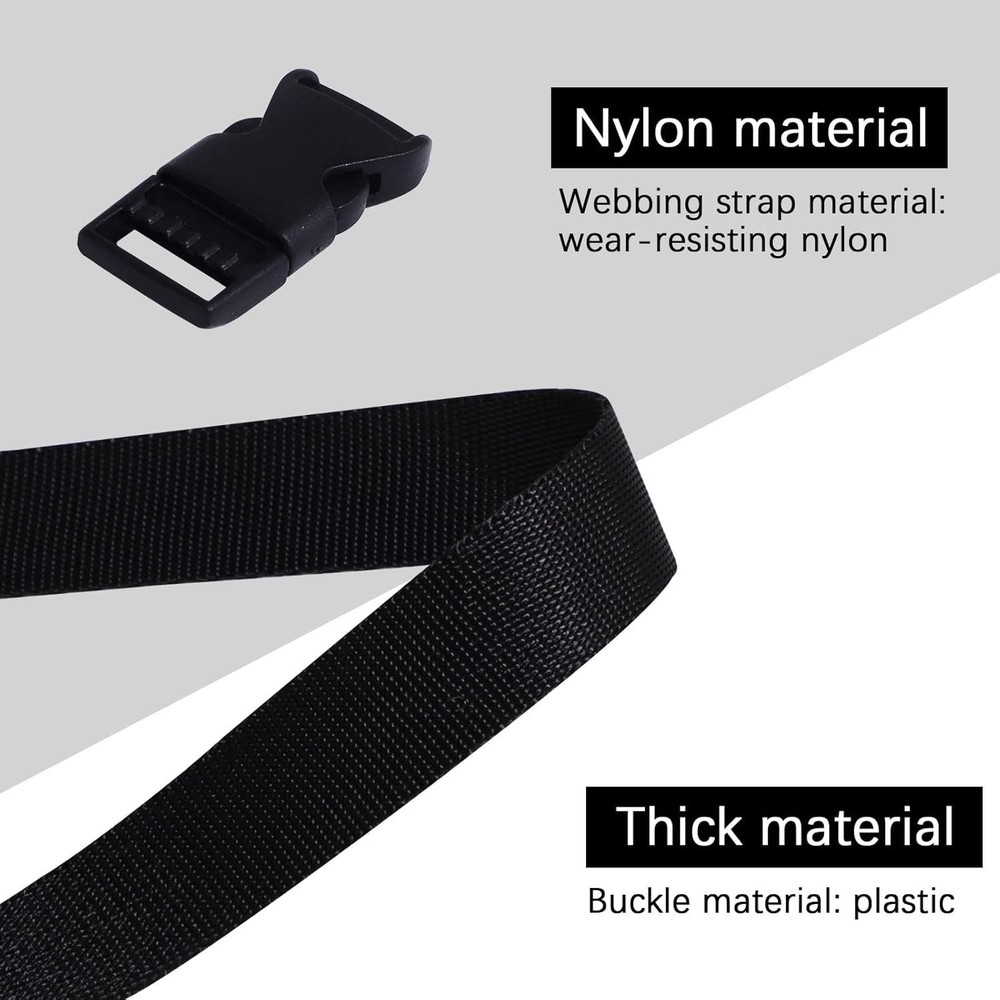 20Pack Plastic Side Release Buckles with 15mm 10Yd Black Nylon Webbing Strap