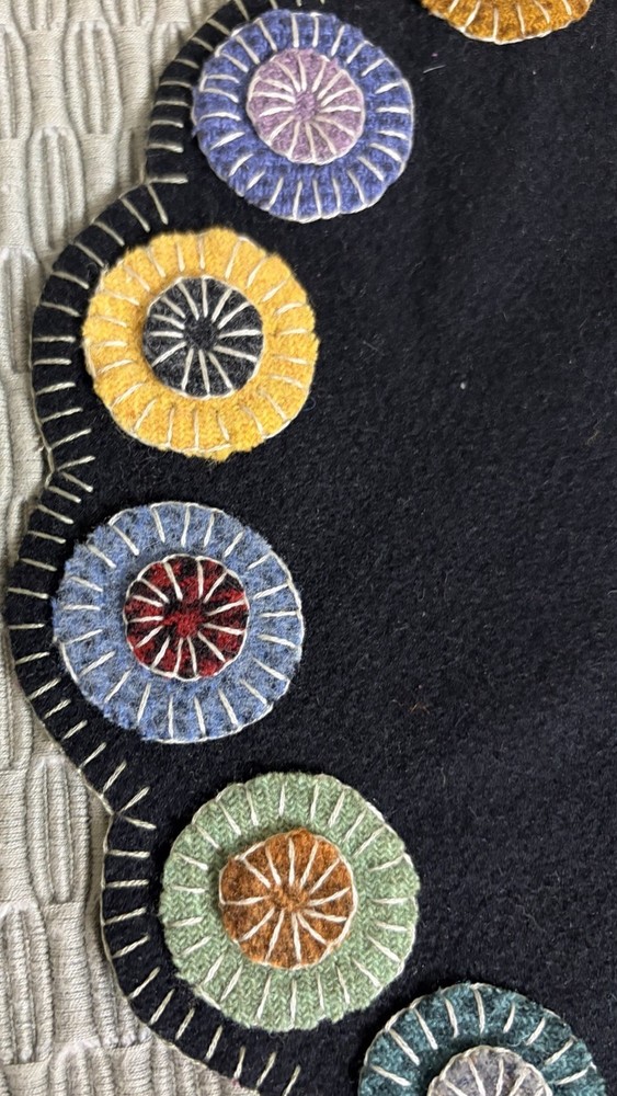 Hand Stitched Primitive Wool Penny Candle Mat 11”