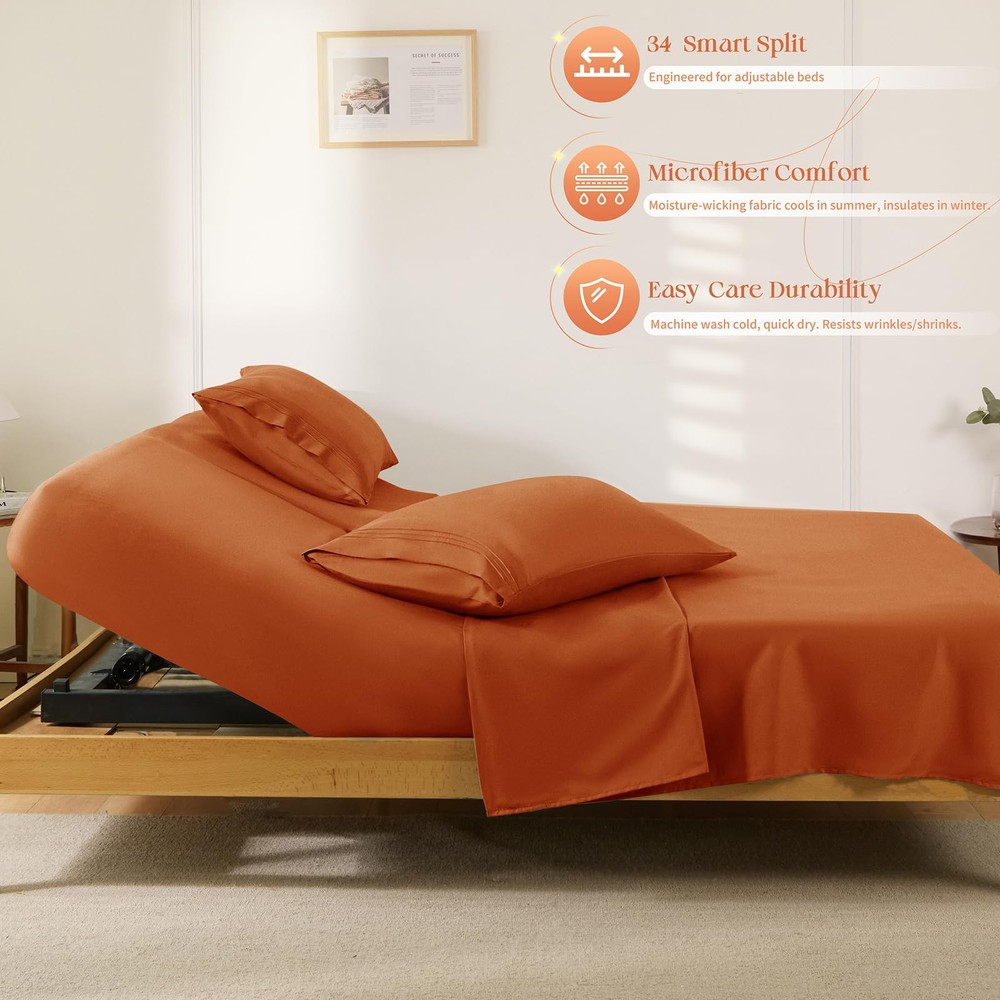 Manyshofu 4 Piece Split Head King Sheets Sets for Adjustable Bed Sheet, Flex Hea