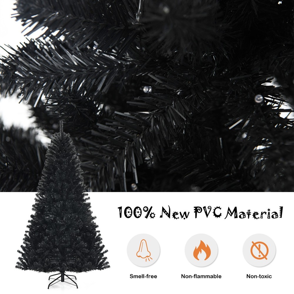 7 FT Pre-lit Black Halloween Tree Artificial Hinged Christmas Tree