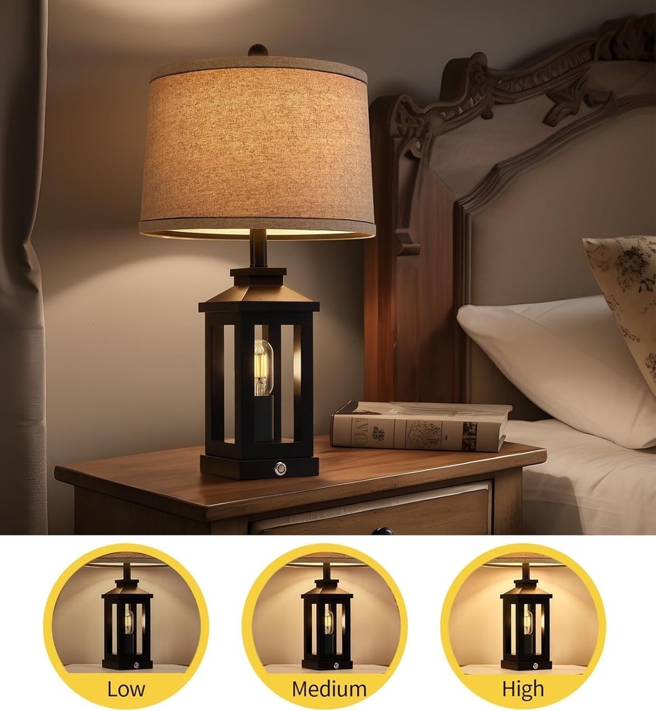 23.75" Retro Farmhouse Black Table Lamp