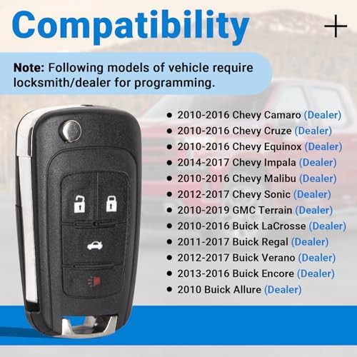 Car Key Fob Keyless Entry Remote Flip Replacement for 2010-2019 Chevy 1 Pack