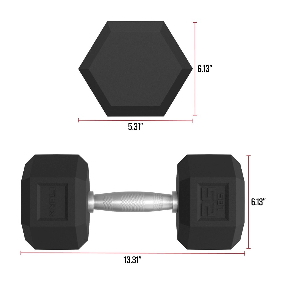 FitRx 25lbs Rubber Hex Dumbbell Set – Solid Steel Handles