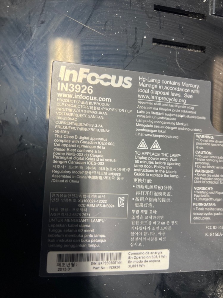 InFocus IN3926 DLP Projector 3000 ANSI Interactive 3D Ready 4k HDMI
