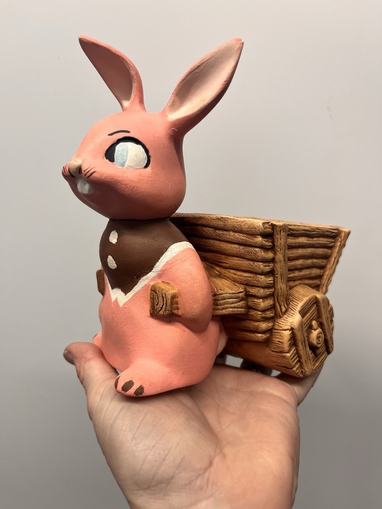 Ceramic EASTER BUNNY Pulling Cart Of Eggs | Covered Candy Dish