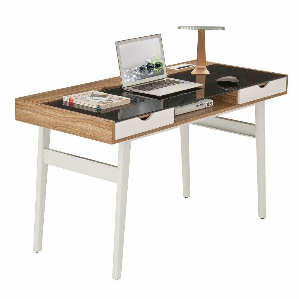 Techni Mobili Compact Computer Desk Workstation with Multi-compartment Storages