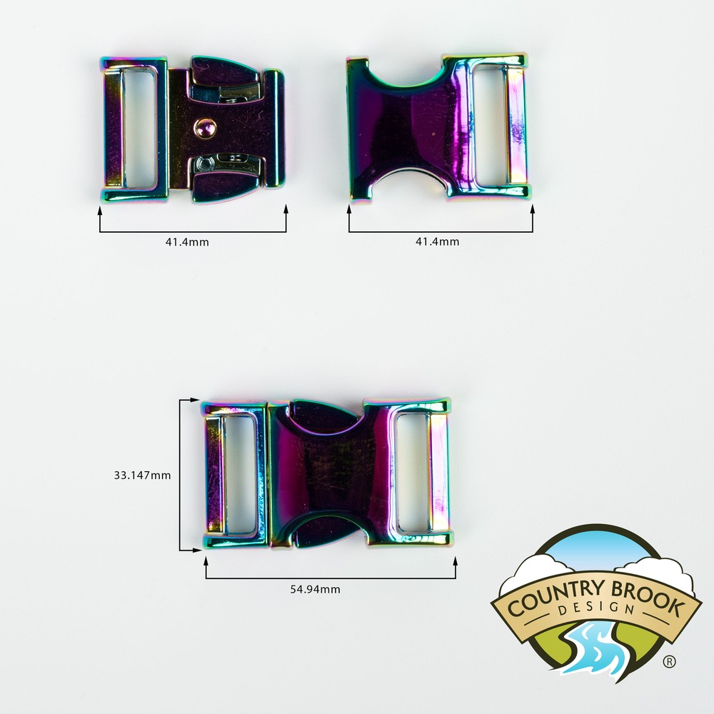 1 Inch Iridescent Rainbow Convex Non Adjustable Buckles, 5 Pack