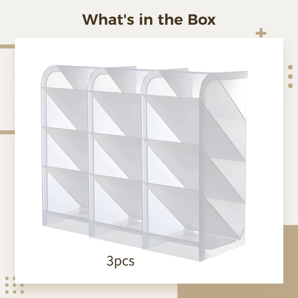 3 Pcs Desktop Organizer with 3 Tilted Sections, Transparent Acrylic Makeup Br...