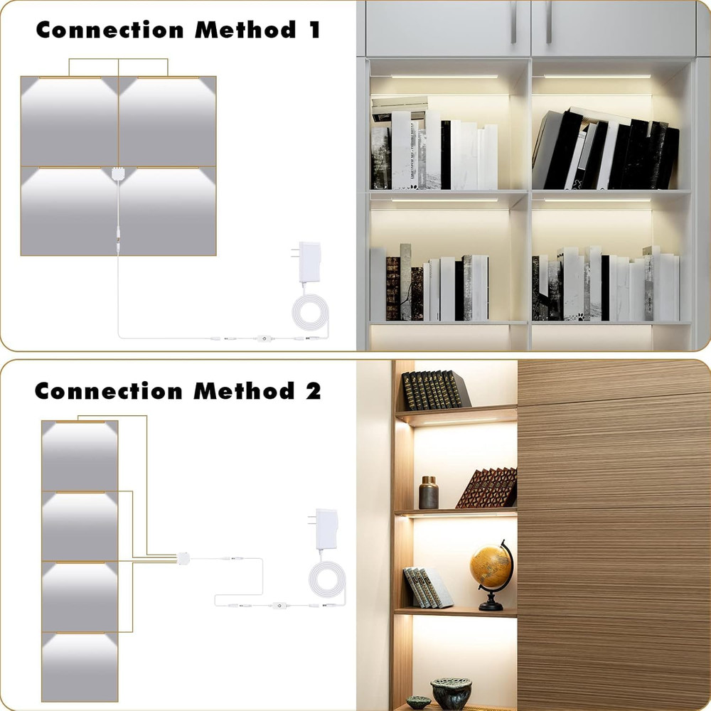 Black LED Shelf Lights, Display Cabinet Lights with Memory Function, 4 Pack x...