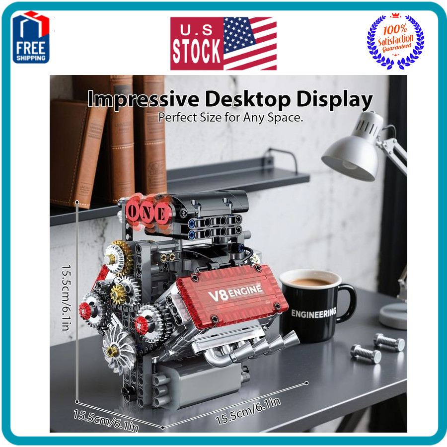 V8 Engine Model Kit That Runs STEM Mini Engine w Motor Sound 478PCS