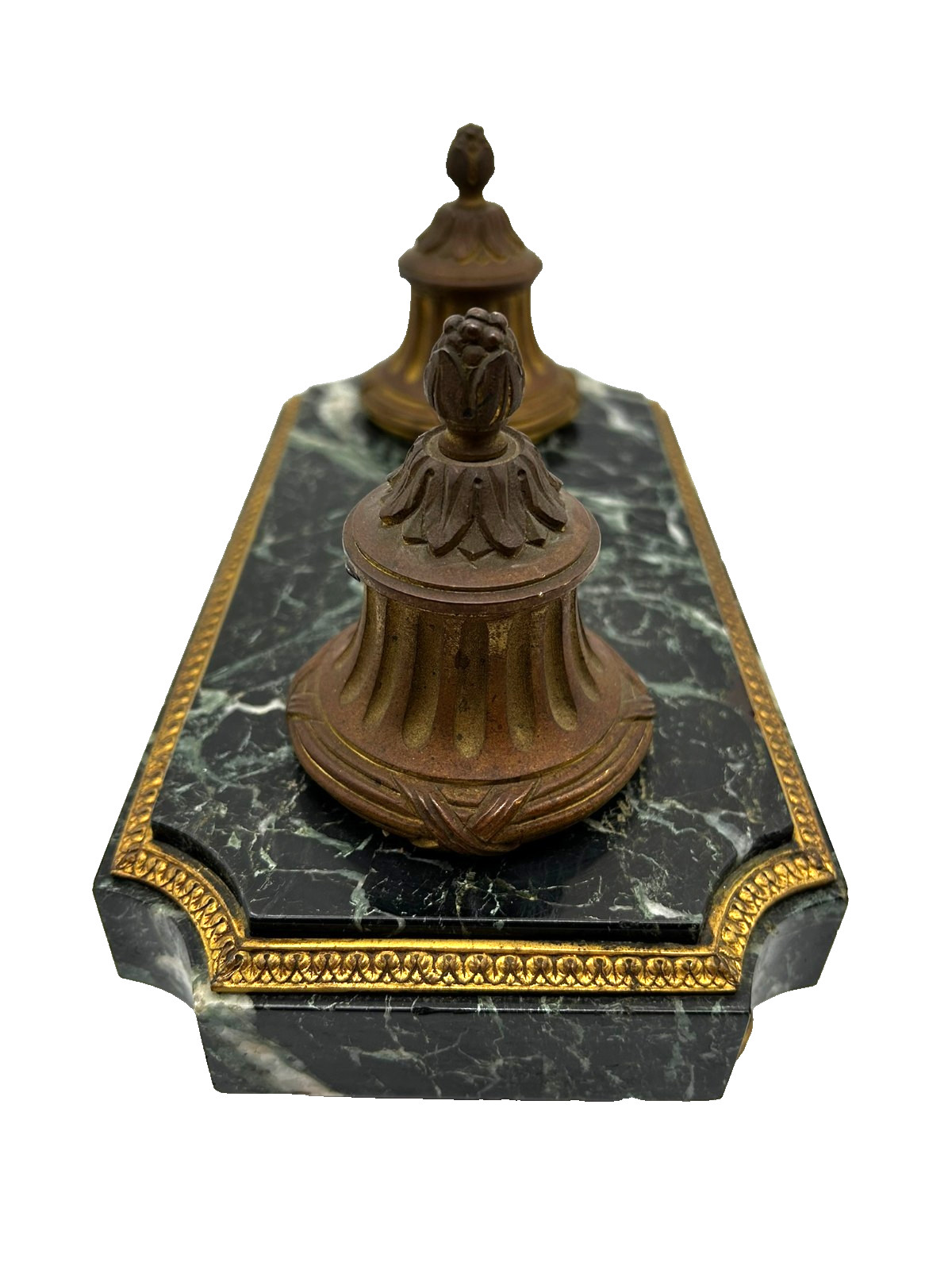 Antique Green Empire Marble and Bronze Inkwell