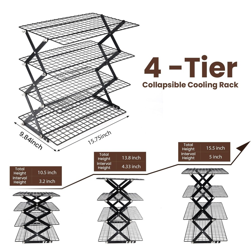 2/3/4-Tier collapsible cooling rack for baking,Folding Cooling Grid,Adjustabl...