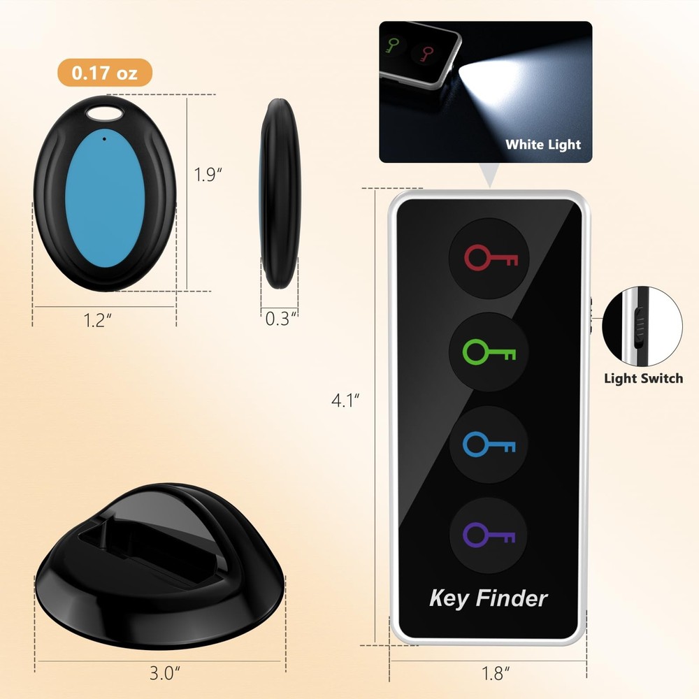 Lost Remote Control Key Finder Locator RF Range LED Light Keychain Tags 4PC