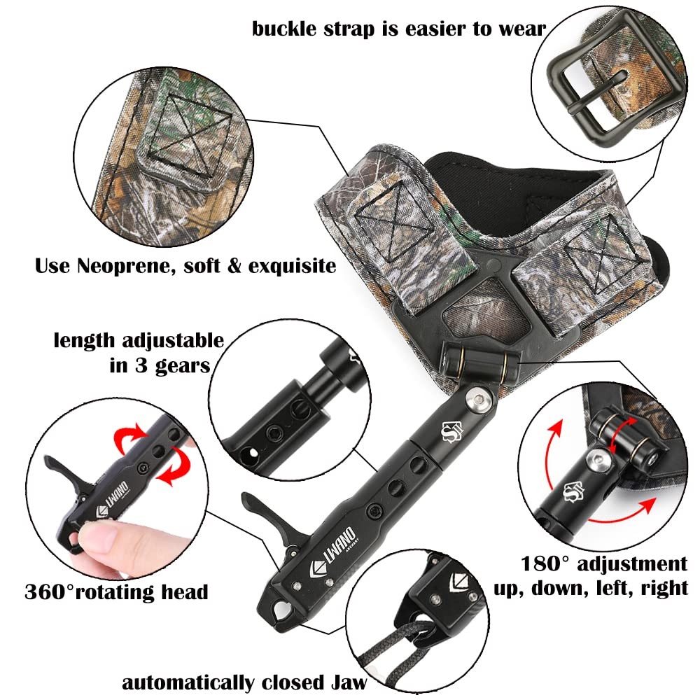 Archery Compound Bow Release Aids Trigger 360° Adjustable Wristband Release A...