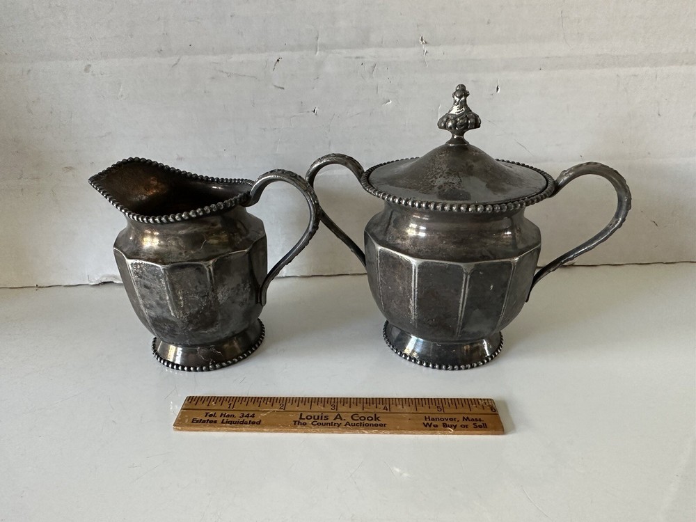 Antique Sugar & Creamer Set Van Bergh Silver Plate Pattern 252 Quadruple Plate
