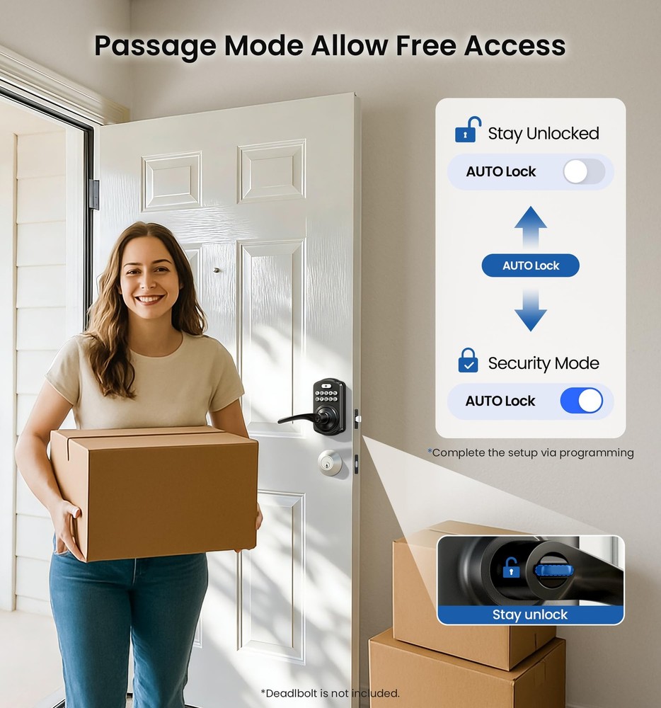 Veise Keypad Door Lock with Handle, Keyless Entry for Front Matte Black