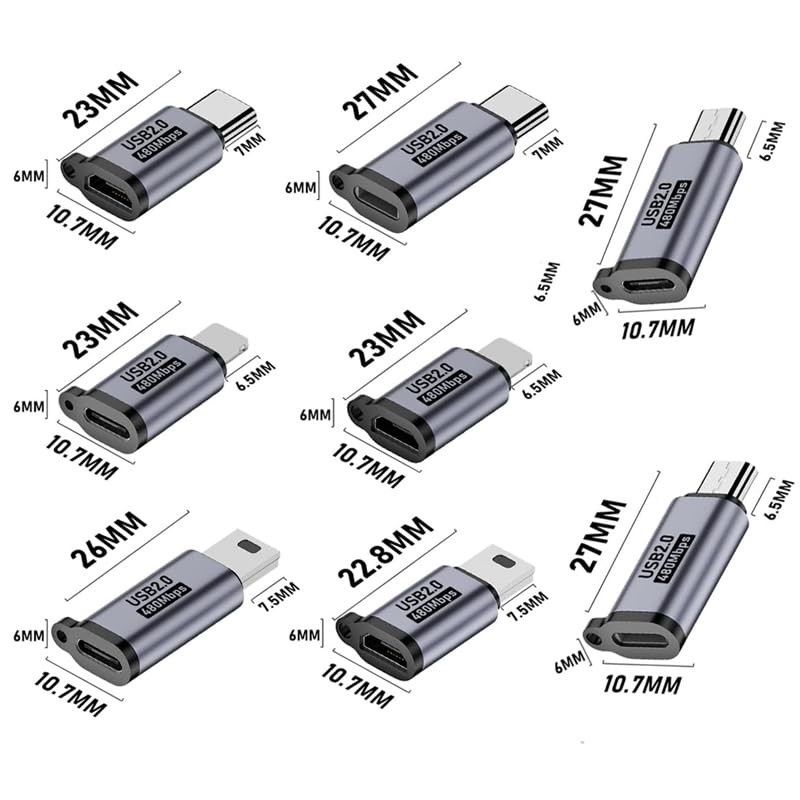 WITRN USB C/Lighting to Micro Adapter, Type C/Micro Metallic Gray
