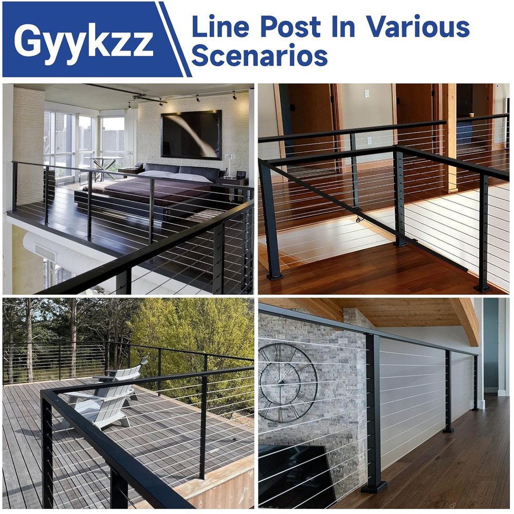 Matte Black 42" Cable Railing Post 4 Pack for Decks & Balconies