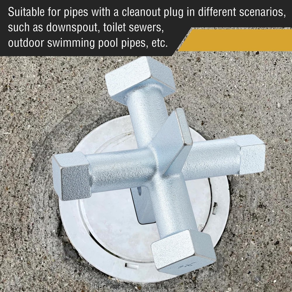 6 Sided Plumbing Cleanout Plug Wrench Easy to Install and Remove Threaded Dru...