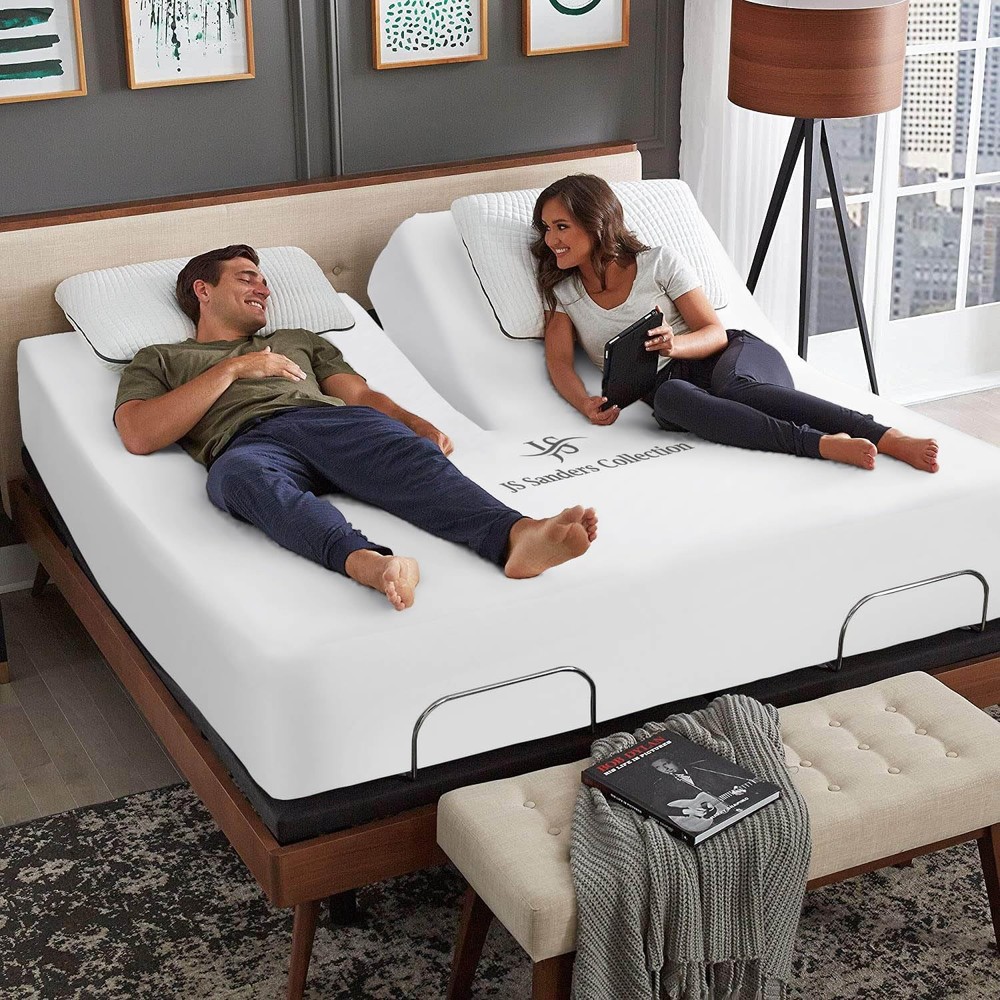JS Sanders Top Split Head King Sheets Set - 4 Pcs, 100% Cotton Half Split Kin...