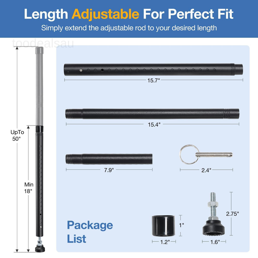 Sliding Door Security Bar, 18"-50" Adjustable Window Black - 1 Pack