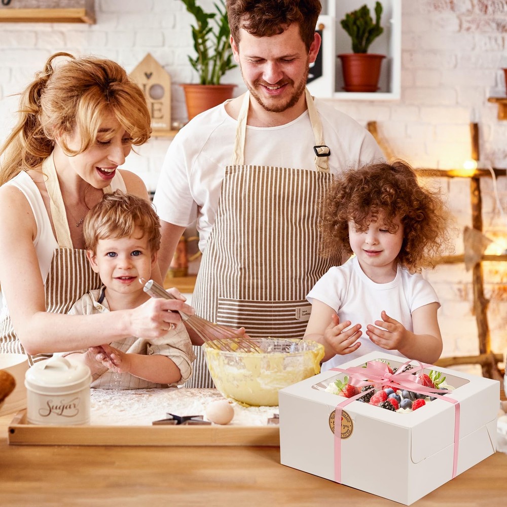 26pcs 8x8x4 Inches Cake Boxes White Bakery Boxes, White Bread Boxes with Wind...