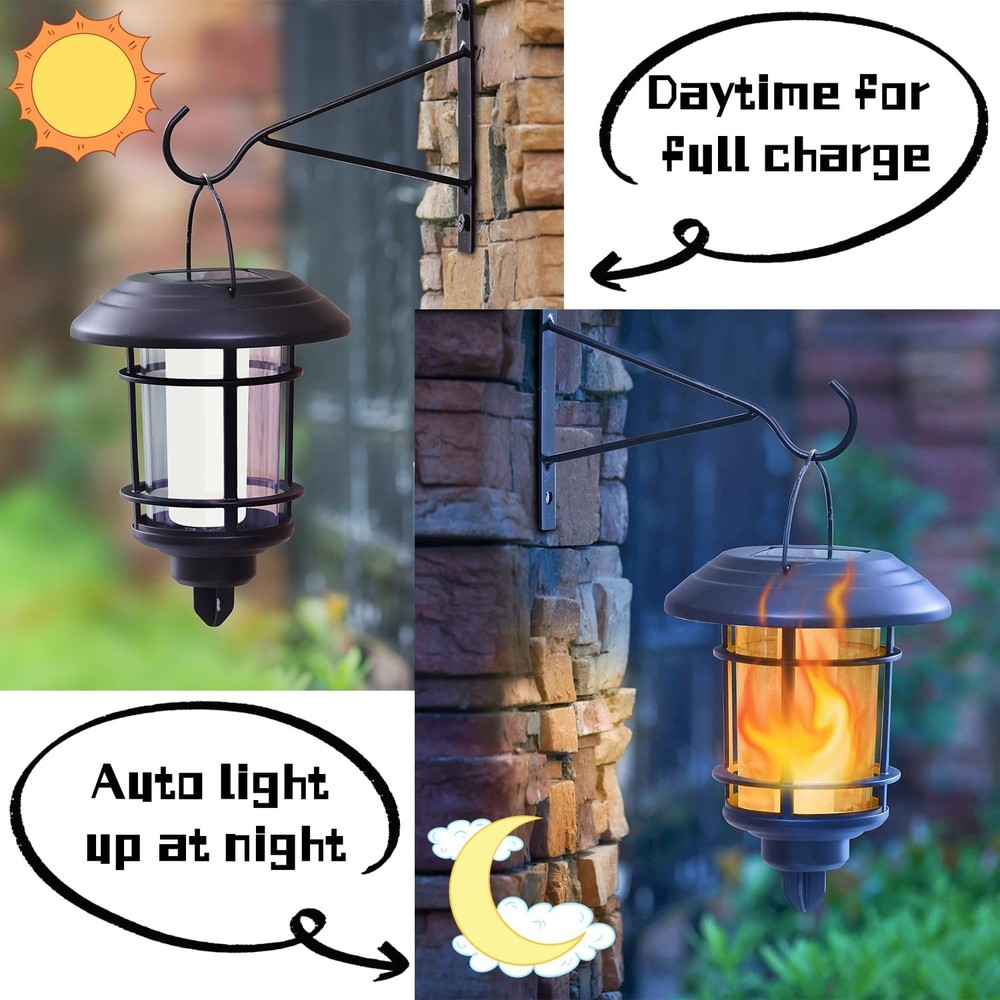 Dynaming 4 Pack Solar Flame Wall Lanterns Outdoor, Solar Powered Wall Mounted