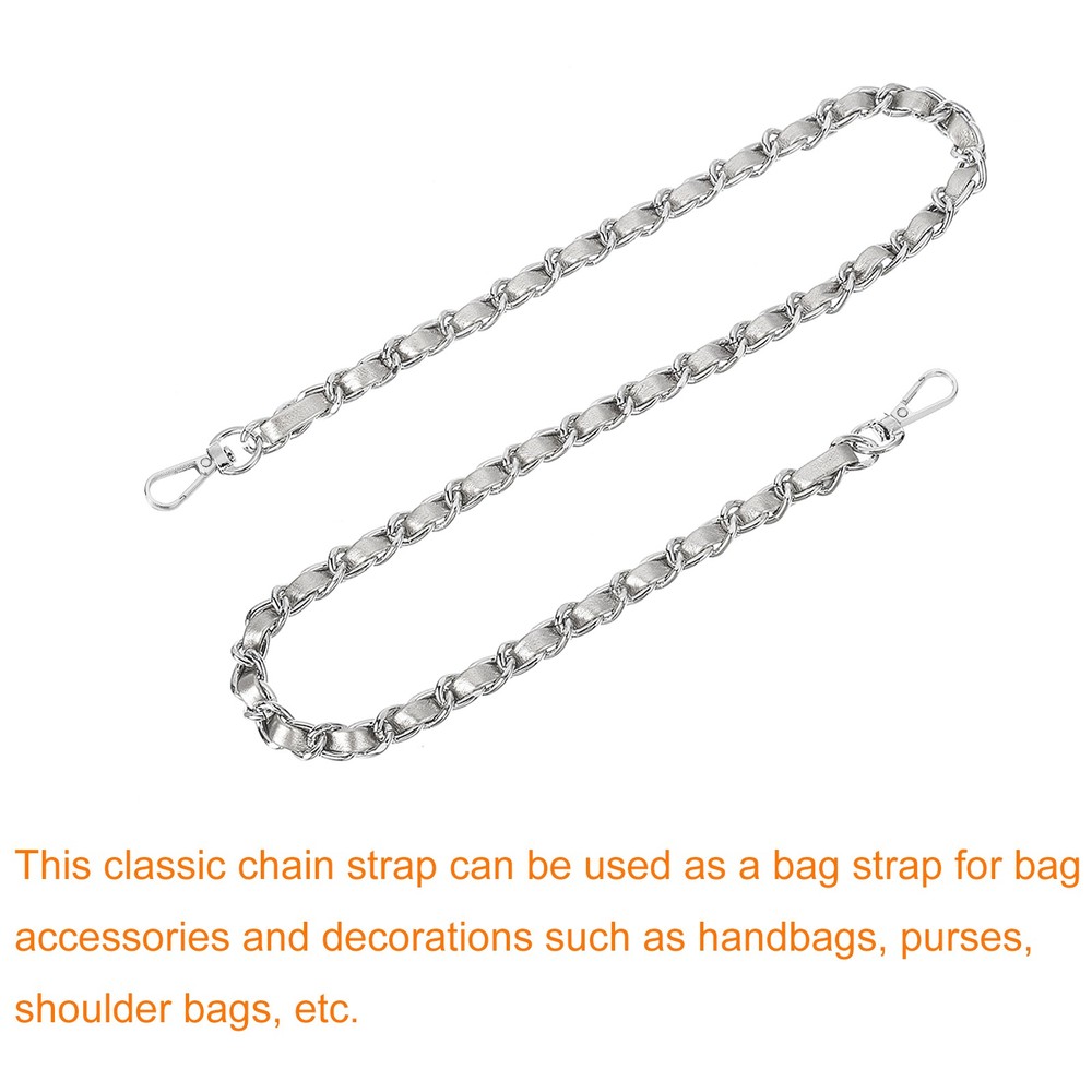 Purse Strap, 24" Leather for Shoulder Strap (Silver, Silver)