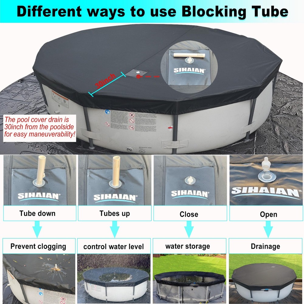 22 Ft Round Automatic Drain Pool Cover UV Protection Above Ground