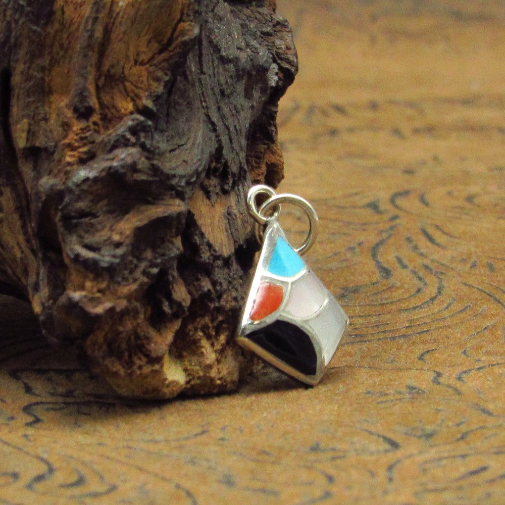 *Multi Stone Kite Shaped Inlay Sterling Silver Pendant