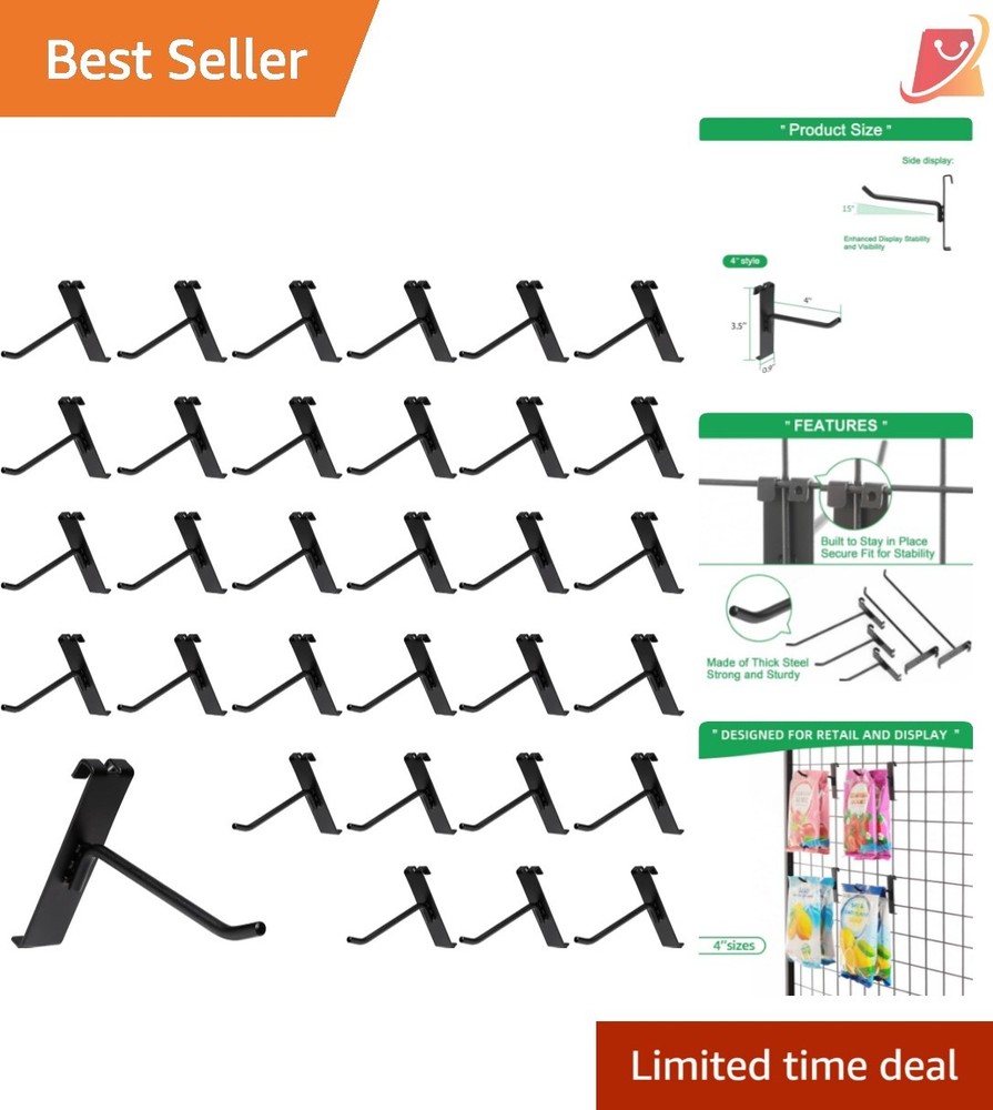 4 Inch Metal Grid Panel Hooks 40 Pack Rust Resistant Wall Mount for Retail
