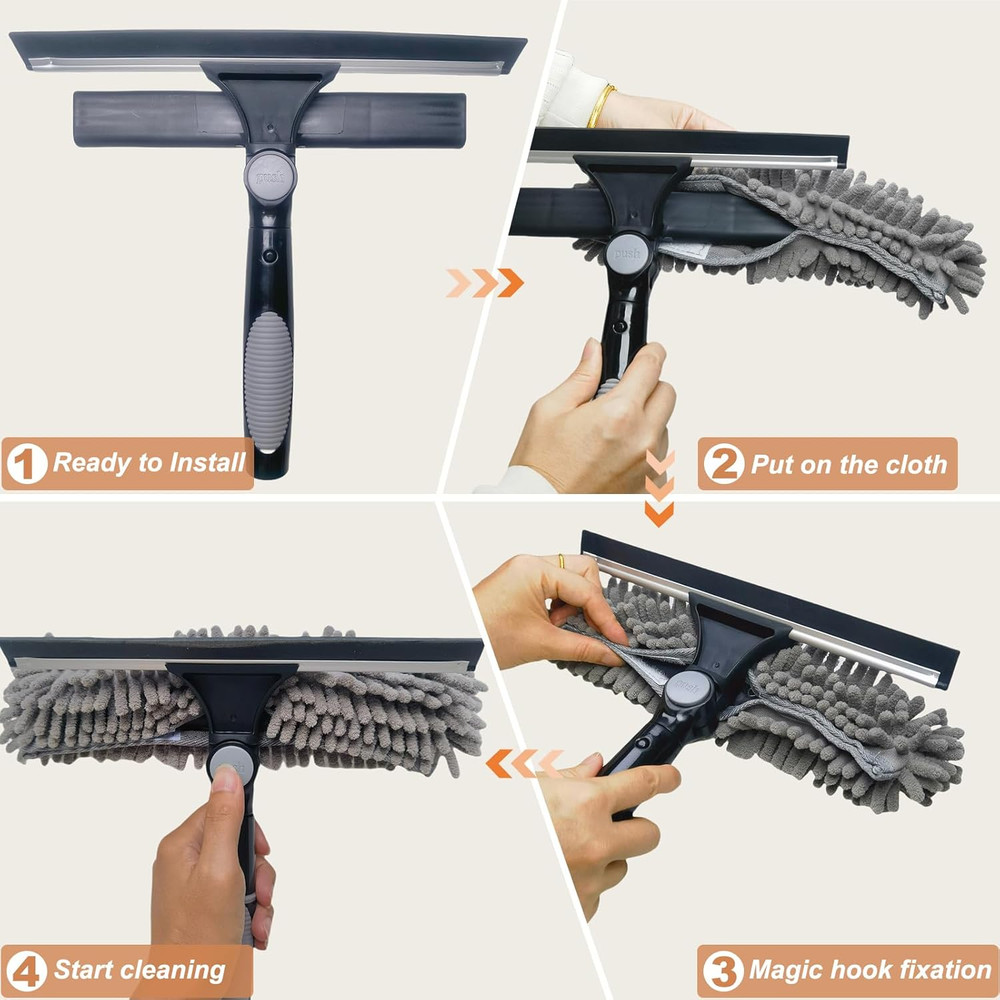 2 in 1 Window Washing Squeegee & Duster Window Cleaning Tool with 2 Pad Compatib