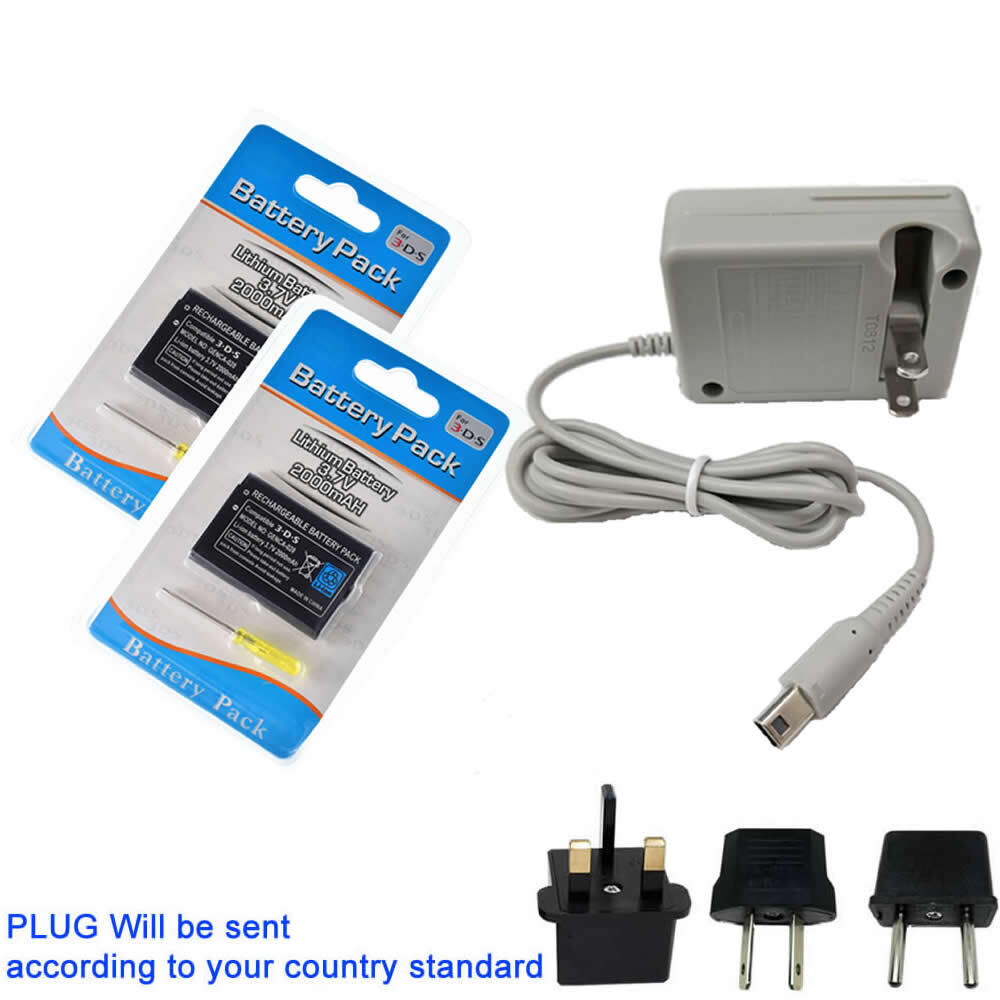2x Replacement Rechargeable Battery for Nintendo 3DS 2DS CTR-003 +AC Charger