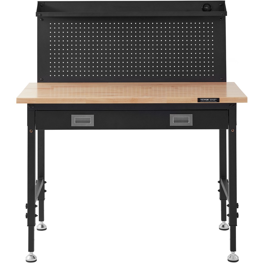 VEVOR Multifunctional Solid Wood Workbench 48x24" with Pegboard Power Outlets